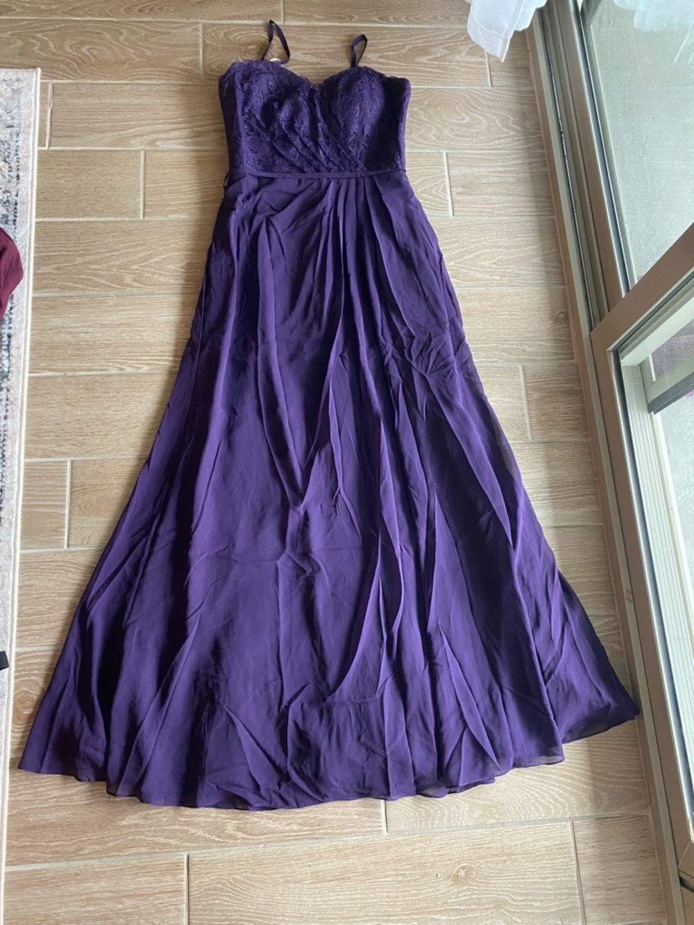 Impressions Deep Purple Lace Bodice Spaghetti Strap Maxi Dress